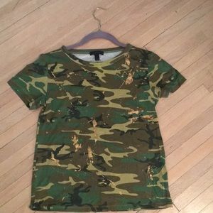 J. Crew Army Print and Glitter Tee